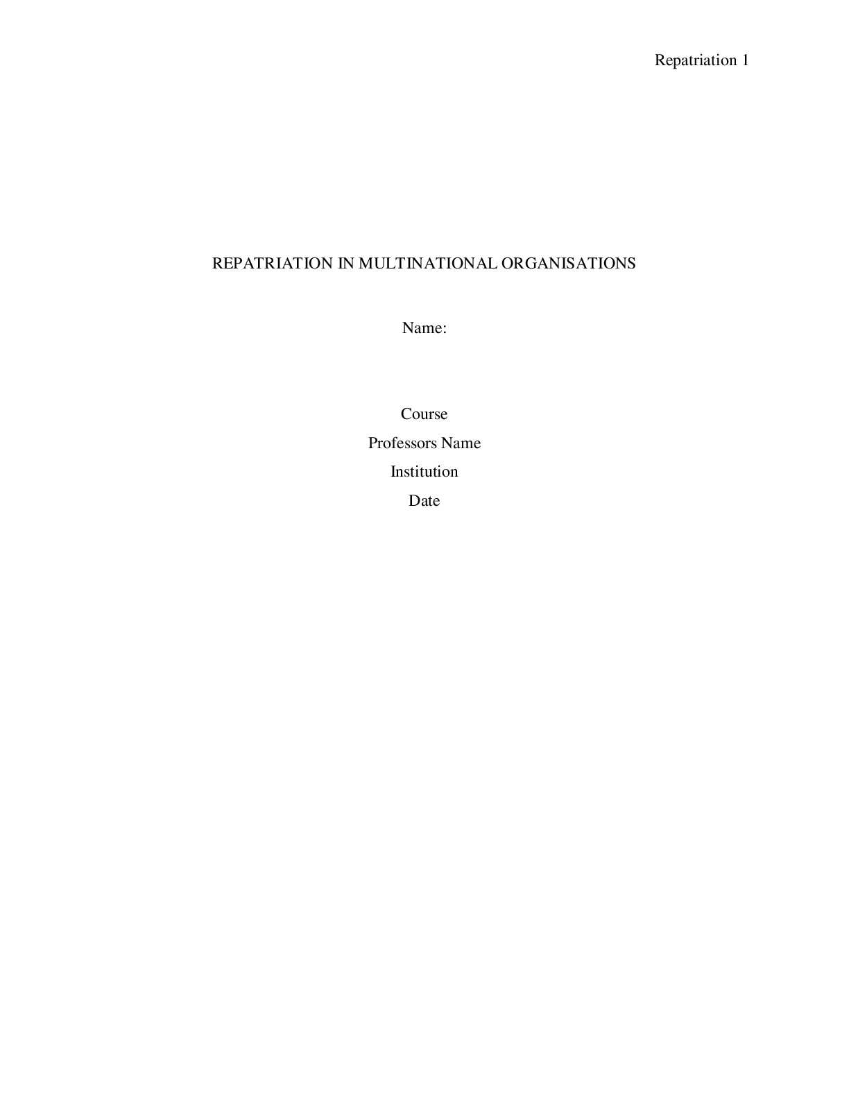 Preview image for REPATRIATION IN MULTINATIONAL ORGANISATIONS